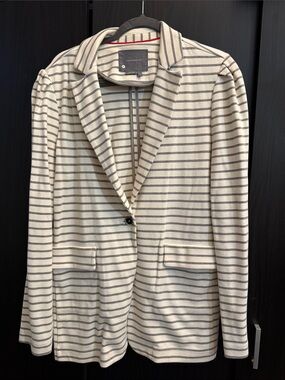 Anthropologie Cream and Gray Striped Single-Button Blazer